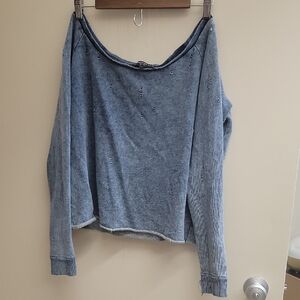 Generation Love Denim Blue Distressed Off-Shoulder Sweater